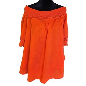Lane Bryant Orange Off Shoulder Boho Blouse 22/24 Crochet Sleeve